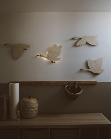 DRVENA ZIDNA NOĆNA LAMPA - PTICE (4KOM)